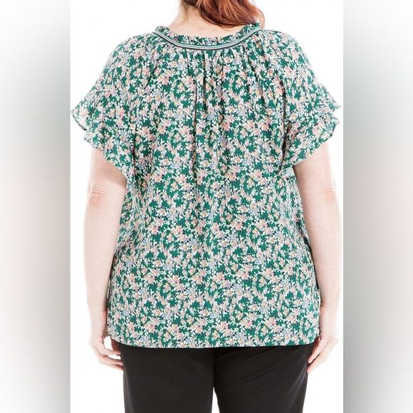 Max Studio Women’s 1X Floral Green Top NWT - Picture 3 of 9